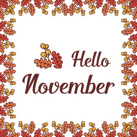 Hello November lettering with foliage frameのイラスト素材