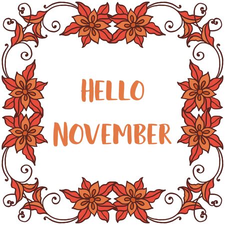 Hello November lettering with foliage frameのイラスト素材