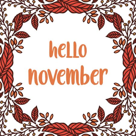 Hello November lettering with foliage frameのイラスト素材