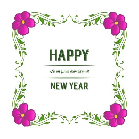 Happy new year wish with purple floral frame designのイラスト素材