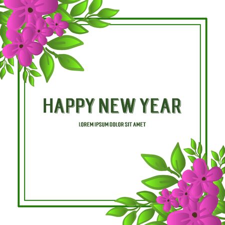 Happy new year wish with purple floral frame designのイラスト素材