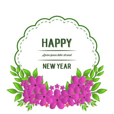 Happy new year wish with purple floral frame designのイラスト素材