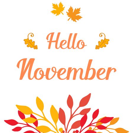 Hello November lettering with foliage designのイラスト素材