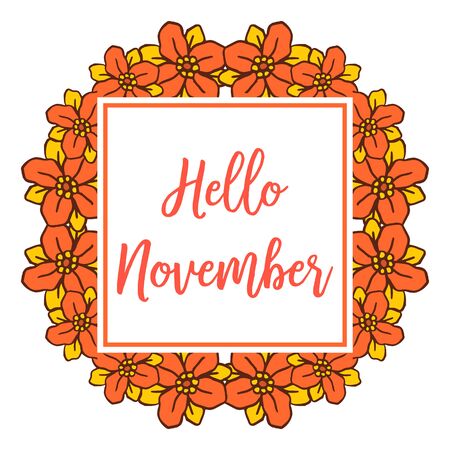 Hello November lettering with floral frameのイラスト素材