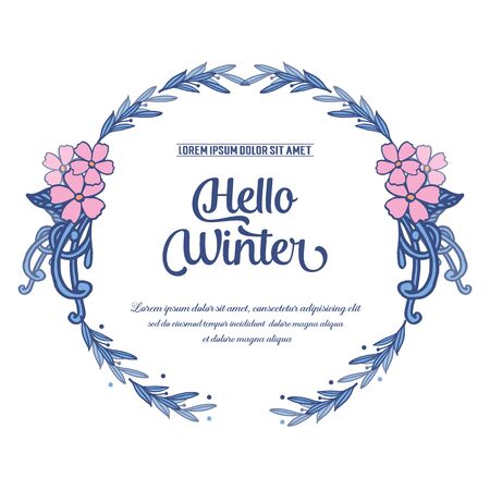 Hello winter lettering with pink floral frameのイラスト素材