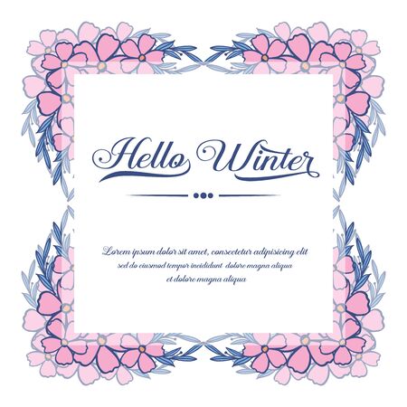 Hello winter lettering with floral frameのイラスト素材