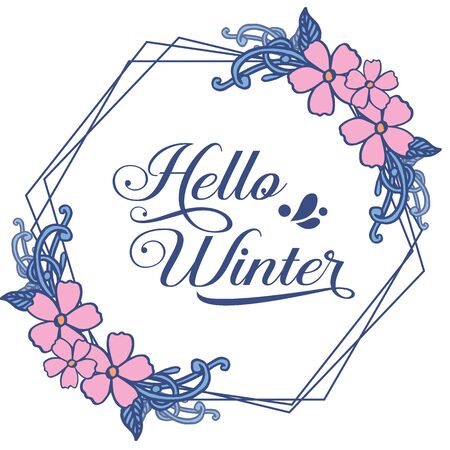 Hello winter lettering with floral frameのイラスト素材