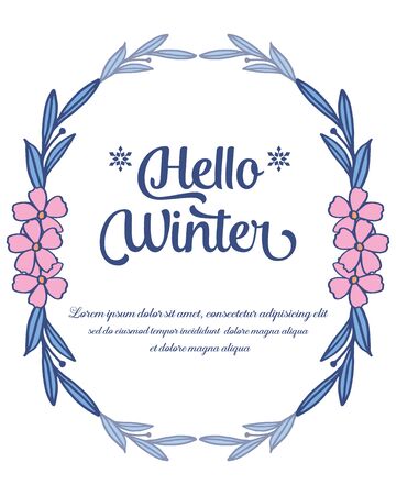 Hello winter lettering with floral frameのイラスト素材