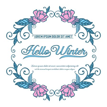 Hello winter lettering with floral frameのイラスト素材