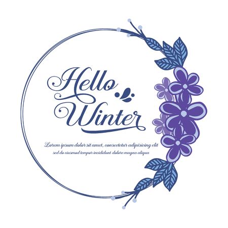 Hello winter lettering with purple floral frameのイラスト素材