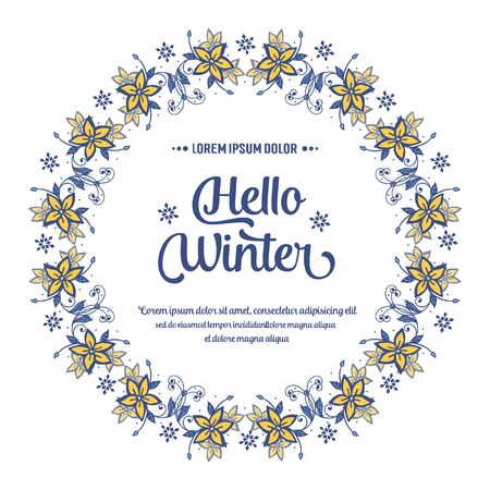 Hello winter lettering with yellow floral wreath frameのイラスト素材
