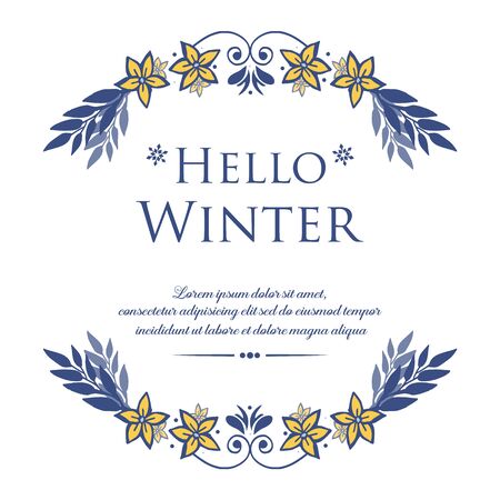 Hello winter lettering with yellow floral frameのイラスト素材