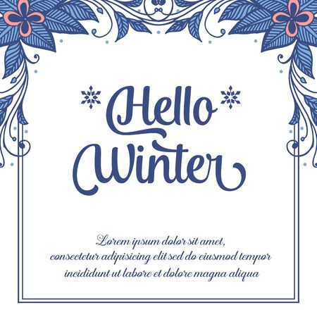 Hello winter lettering with floral frameのイラスト素材