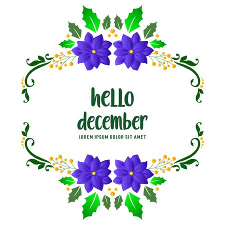Hello December lettering with purple floral frameのイラスト素材