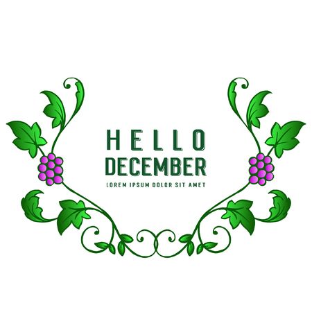 Hello December lettering with grape vine frameのイラスト素材