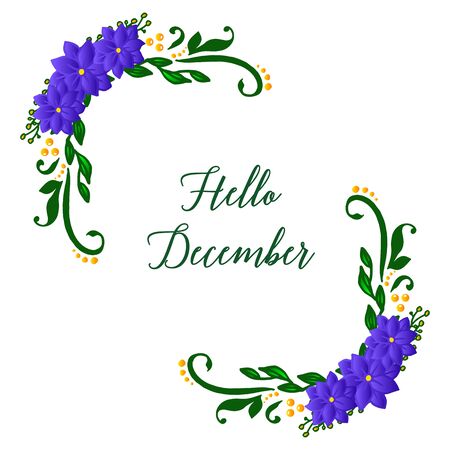 Hello December lettering with purple floral frameのイラスト素材