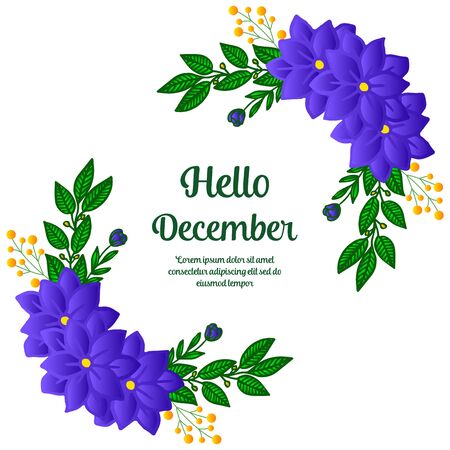 Hello December lettering with purple floral frameのイラスト素材