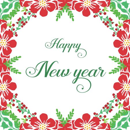 Happy new year wish with red floral frame designのイラスト素材
