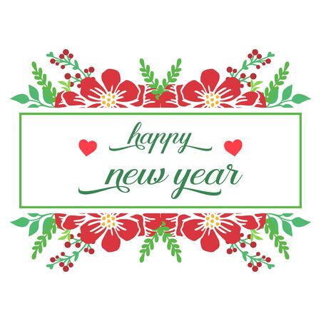 Happy new year wish with red floral frame designのイラスト素材