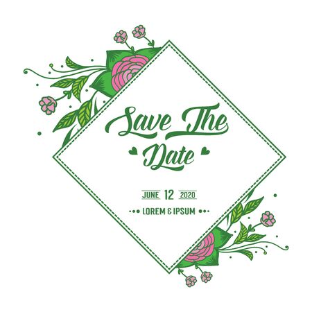 Wedding invitation card with pink rose flower frameのイラスト素材