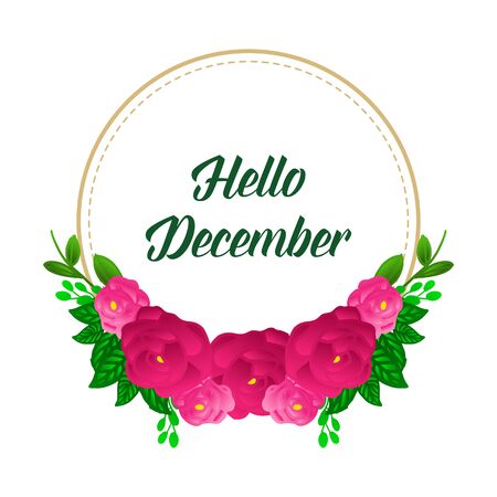 Hello December lettering with floral frameのイラスト素材