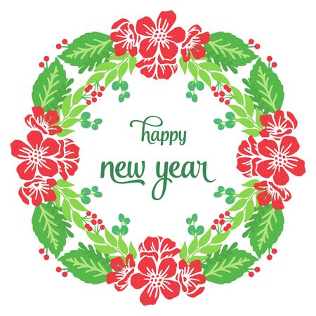 Happy new year wish with red floral frame designのイラスト素材