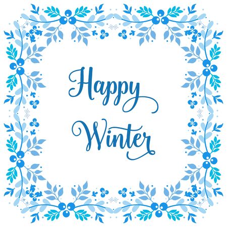 Happy Winter lettering with blue floral frameのイラスト素材