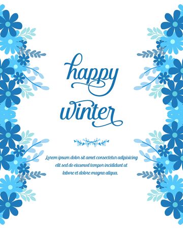 Happy Winter lettering with blue floral frameのイラスト素材