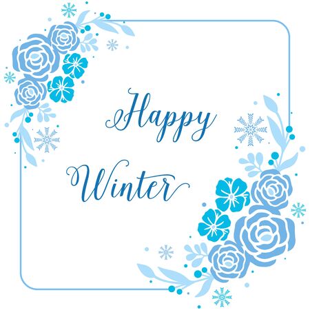 Happy Winter lettering with blue floral frameのイラスト素材