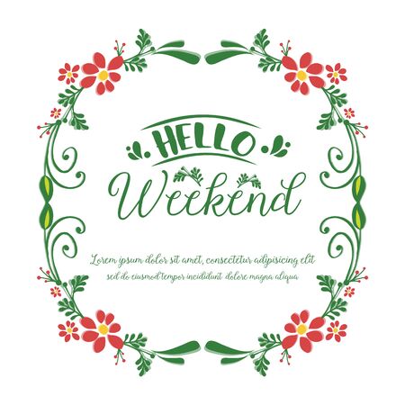 Hello Weekend lettering with floral frameのイラスト素材