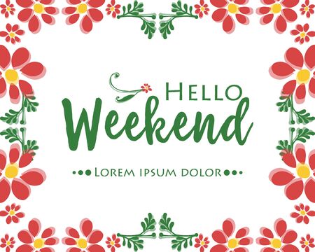 Hello Weekend lettering with floral frameのイラスト素材