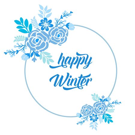 Happy Winter lettering with blue floral frameのイラスト素材