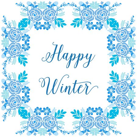 Happy Winter lettering with blue floral frameのイラスト素材