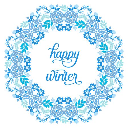 Happy Winter lettering with blue floral frameのイラスト素材