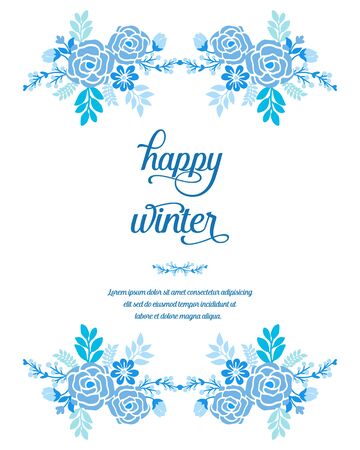 Happy Winter lettering with blue floral frameのイラスト素材