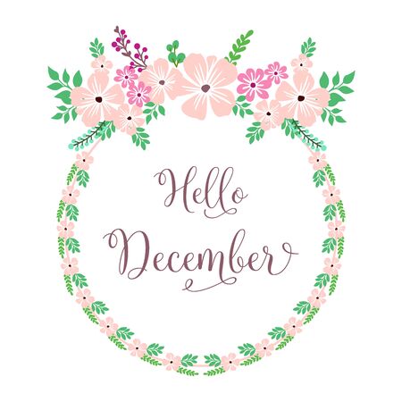 Hello December lettering with floral frameのイラスト素材
