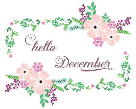 Hello December lettering with floral frameのイラスト素材