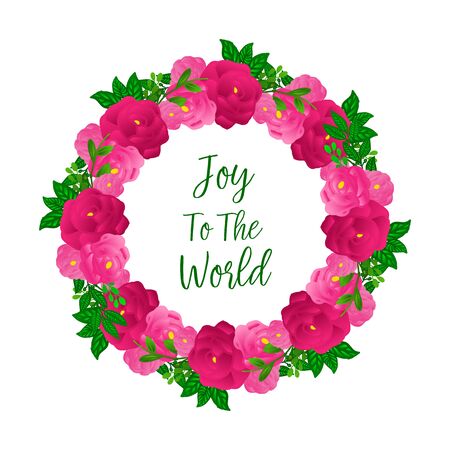 Joy to the world text with floral wreath frameのイラスト素材