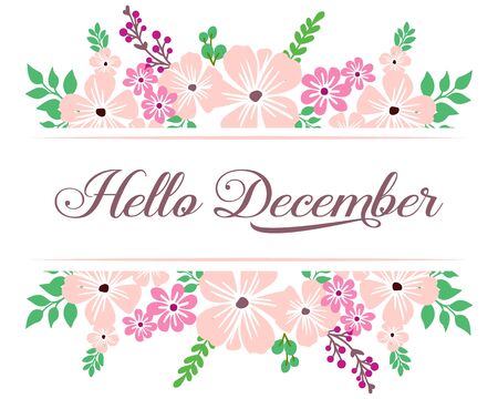 Hello December lettering with floral frameのイラスト素材