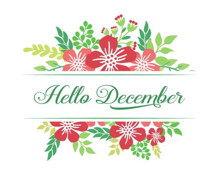 Hello December lettering with floral frameのイラスト素材