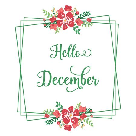 Hello December lettering with floral frameのイラスト素材