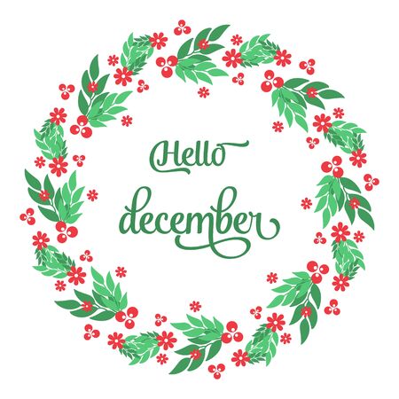 Hello December lettering with mistletoe frameのイラスト素材