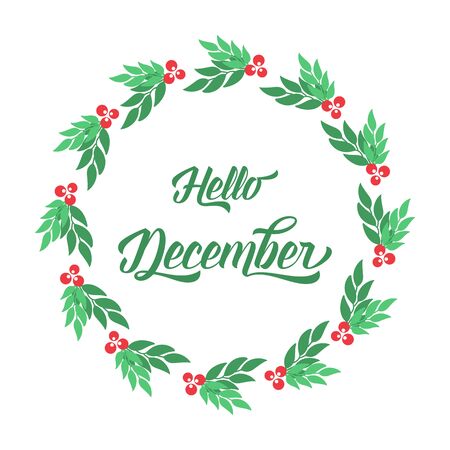 Hello December lettering with mistletoe frameのイラスト素材
