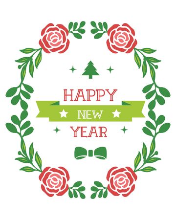 Happy New Year card with red rose floral frame designのイラスト素材