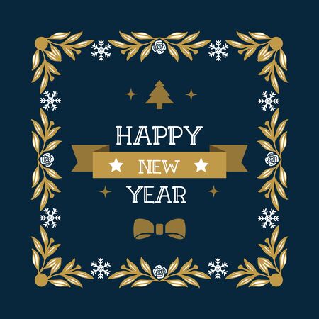 Happy New Year card with foliage frame designのイラスト素材