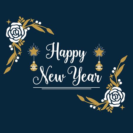 Happy New Year card with rose flower frame designのイラスト素材