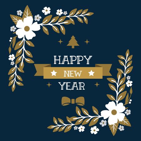 Happy New Year card with floral frame designのイラスト素材