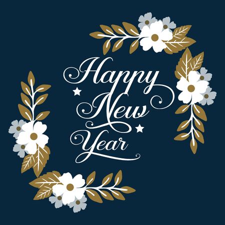 Happy New Year card with floral frame designのイラスト素材