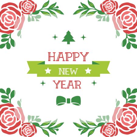 Happy New Year card with red rose flower frame designのイラスト素材