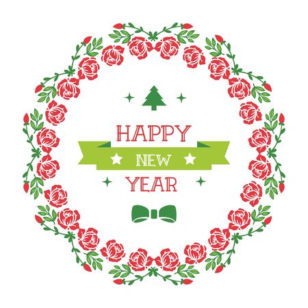 Happy New Year greeting card with red floral frame designのイラスト素材